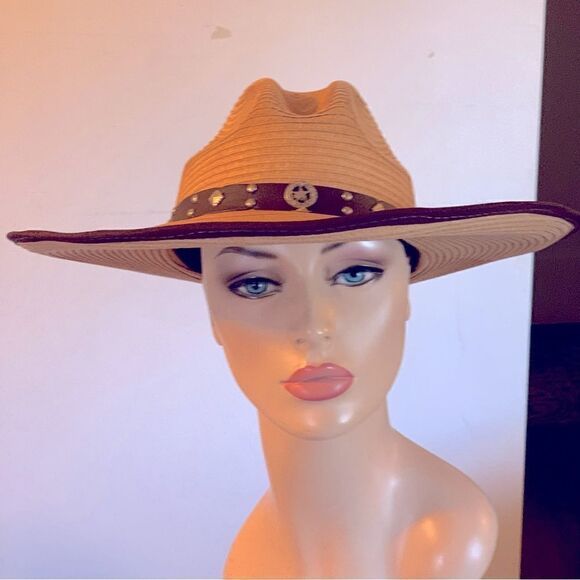 SOM-HER Flat Palm Hat Made in Mexico Sz M/L Gorgeous - Picture 2 of 12